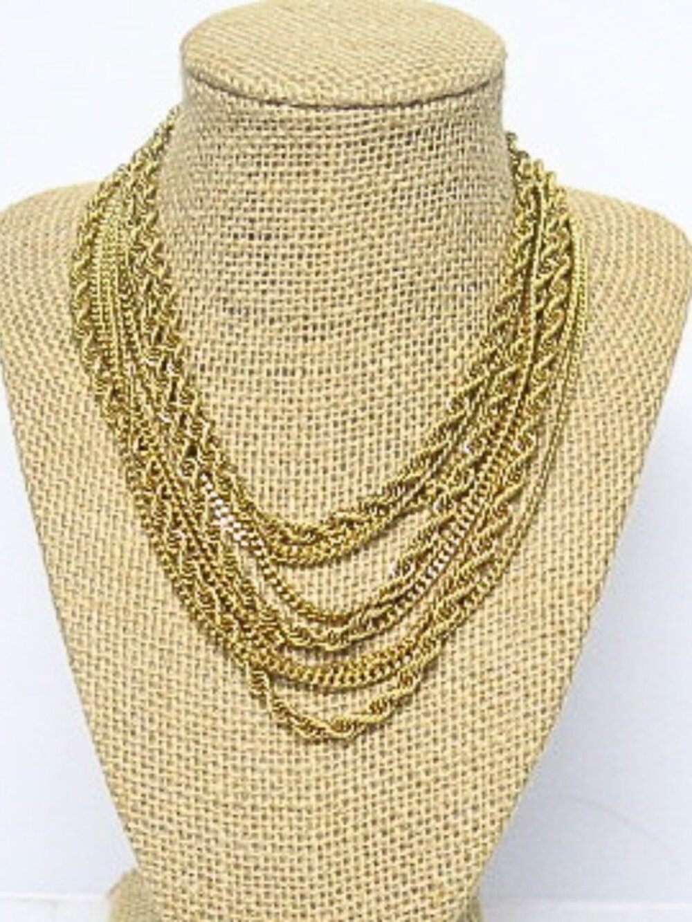 Vintage MONET 9 Strand Gold Tone Multi Chain Statement Necklace Signed